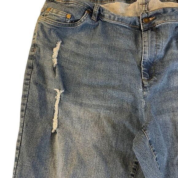 Woman Within blue denim stretch ripped distressed jeans 20W - Picture 9 of 12